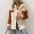 Colorblock Fleece Shacket With Flap Pockets - APRICOT