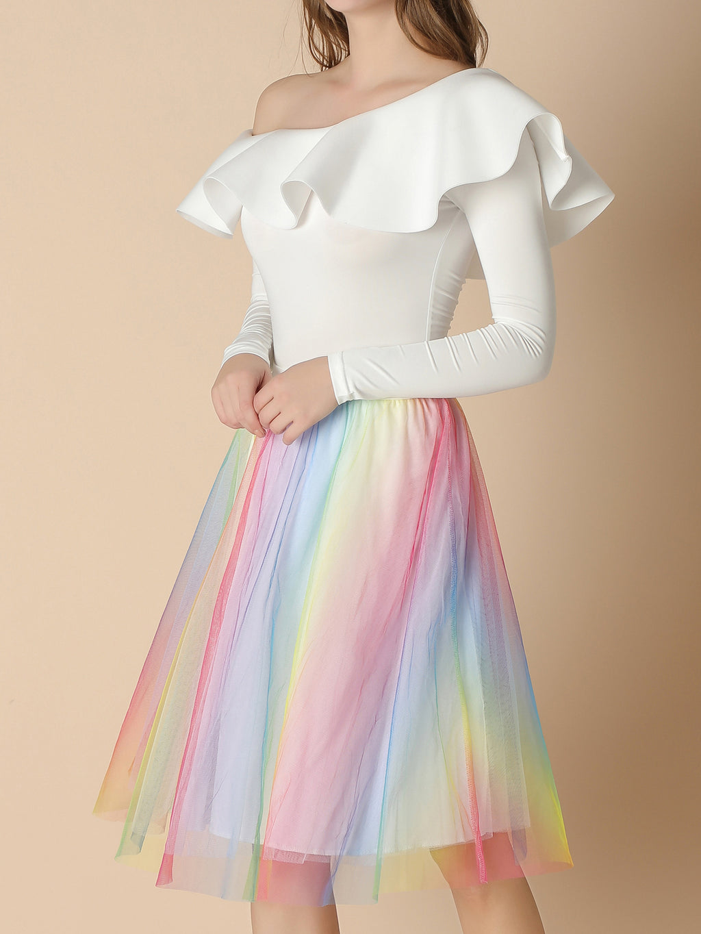 Layered Tulle A-Line Midi Skirt - Colorful