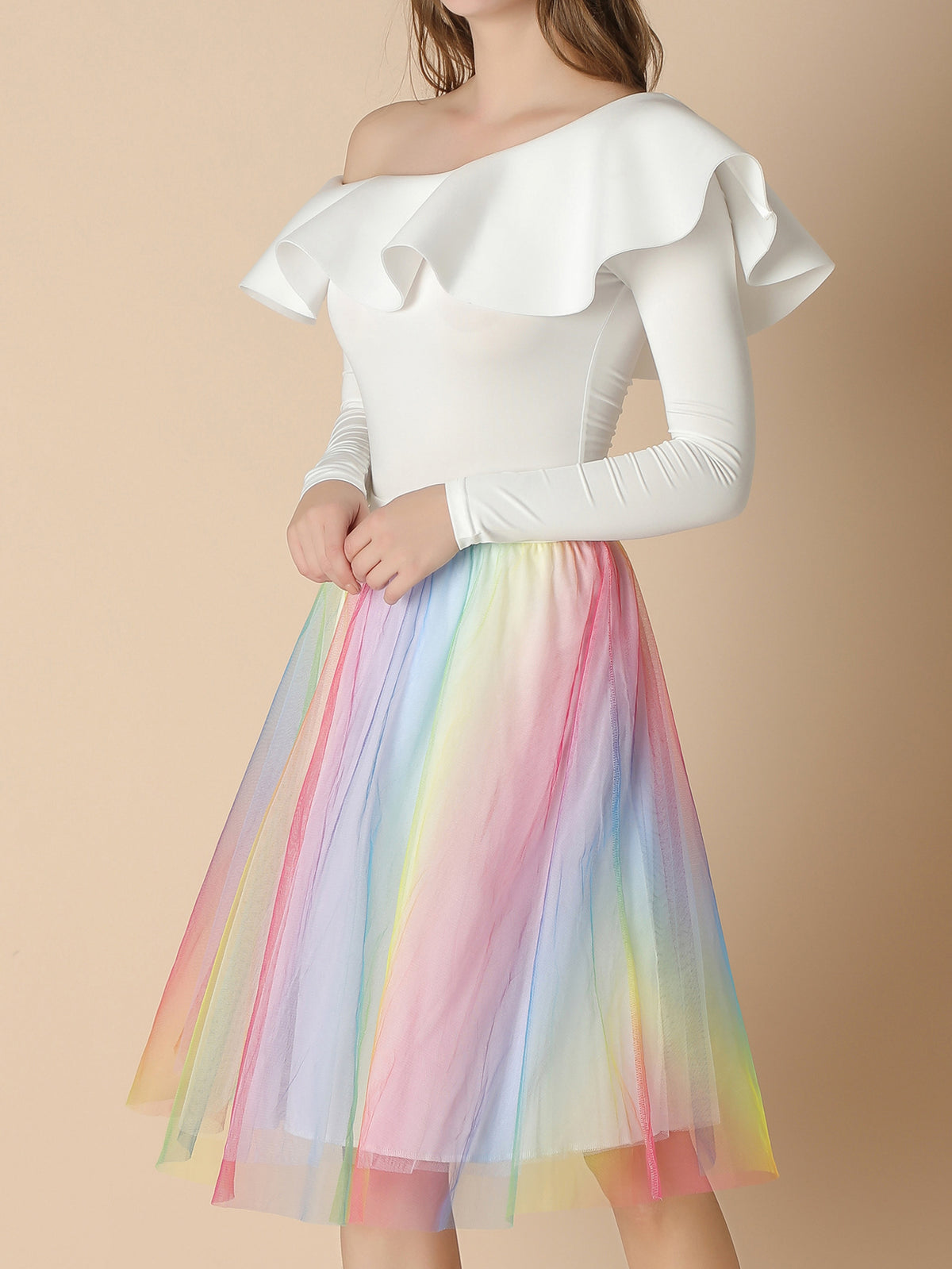 Layered Tulle A-Line Midi Skirt - Colorful