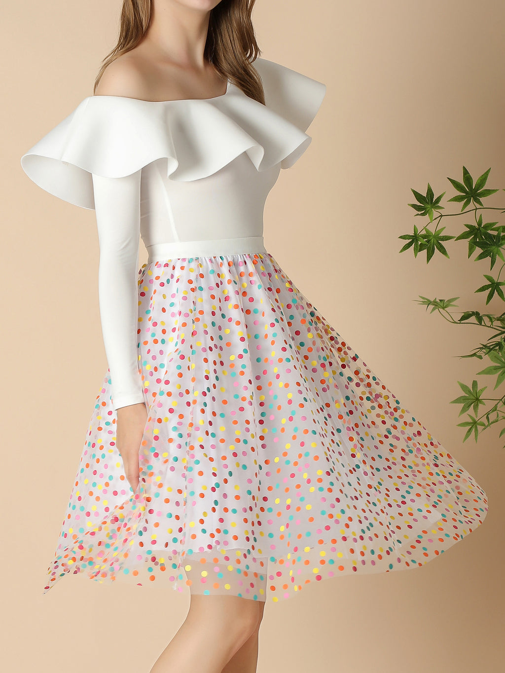 Layered Tulle A-Line Midi Skirt - White - 4