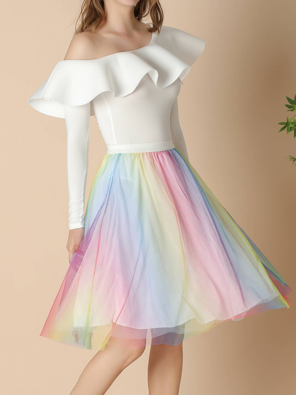 Layered Tulle A-Line Midi Skirt