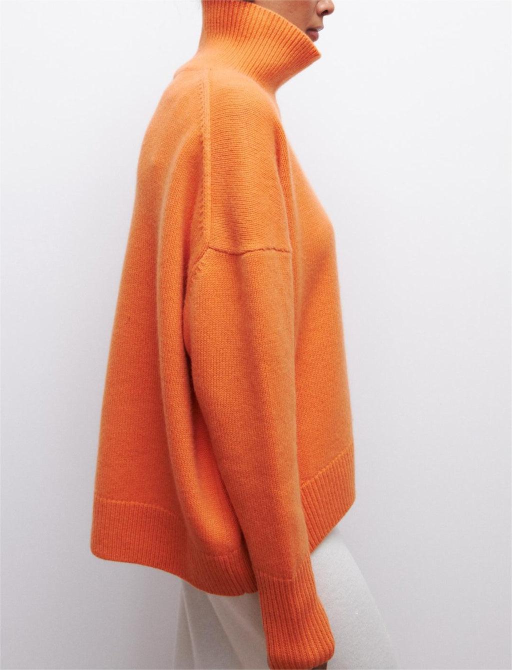 Oversized Turtleneck Drop Shoulder Slit Sweater - Orange - 3