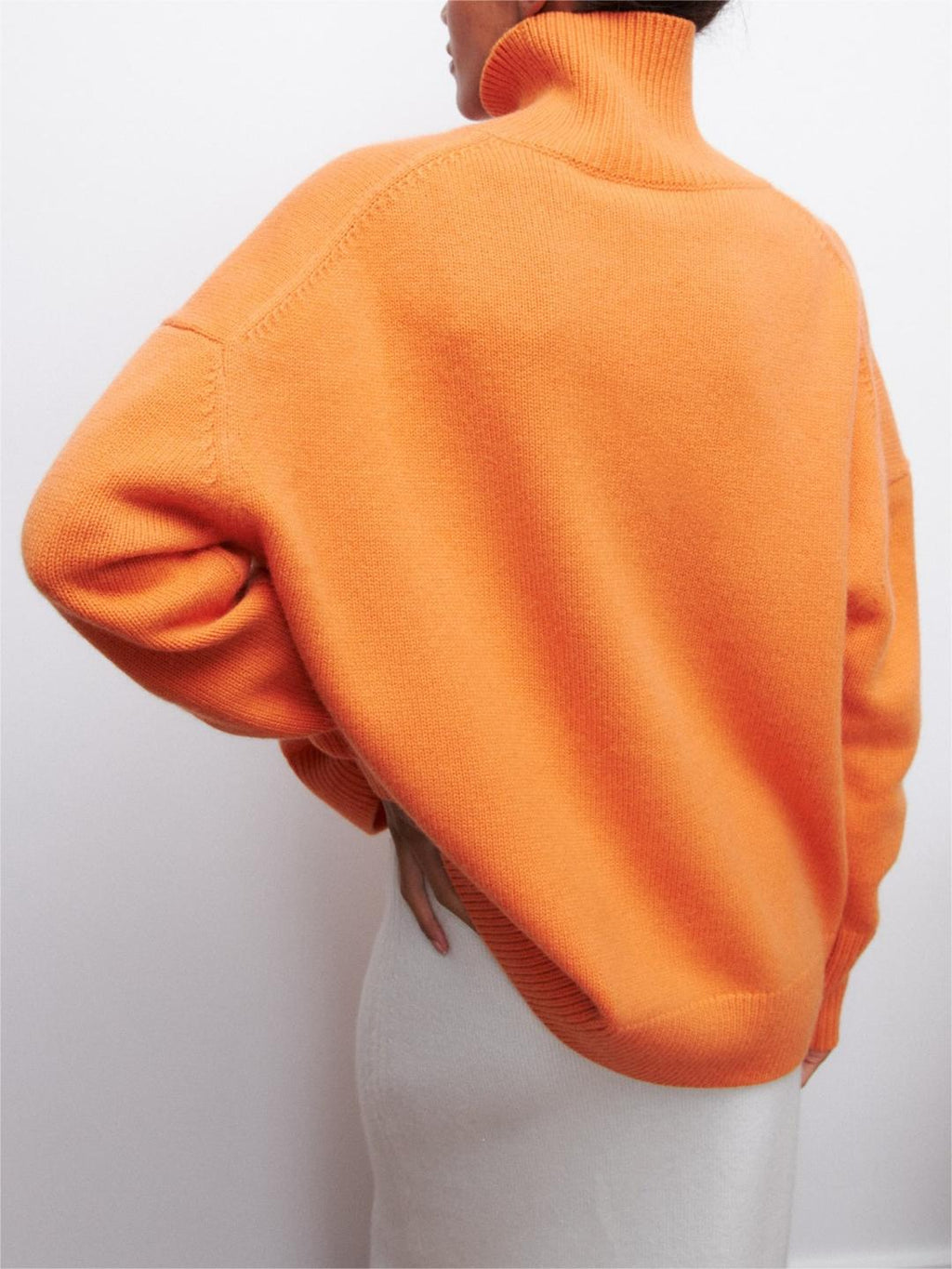 Oversized Turtleneck Drop Shoulder Slit Sweater - Orange - 4