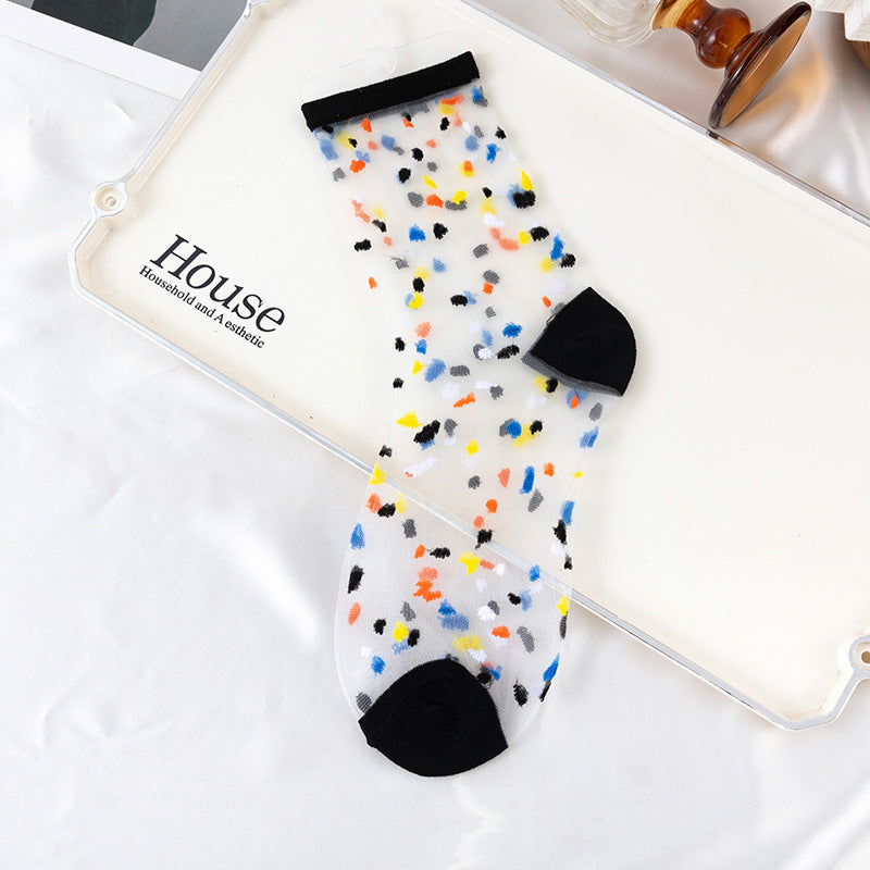 Confetti Dot Sheer Mesh Socks - Black - 1