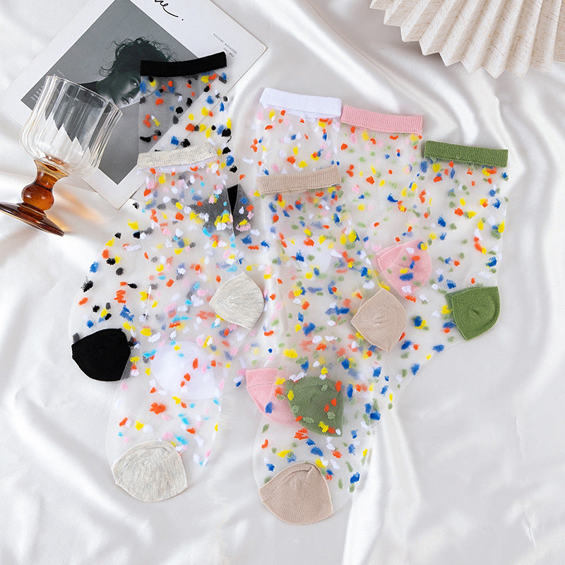 Confetti Dot Sheer Mesh Socks - Black - 2