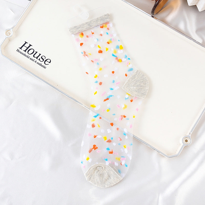 Confetti Dot Sheer Mesh Socks - Grey