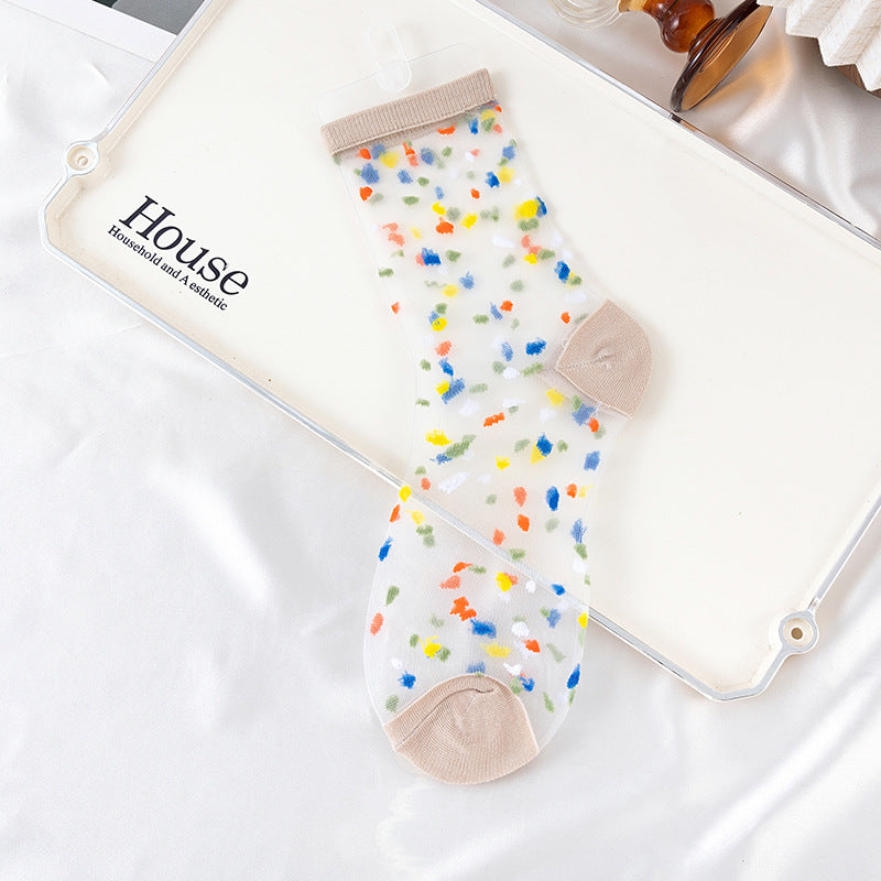 Confetti Dot Sheer Mesh Socks - Khaki