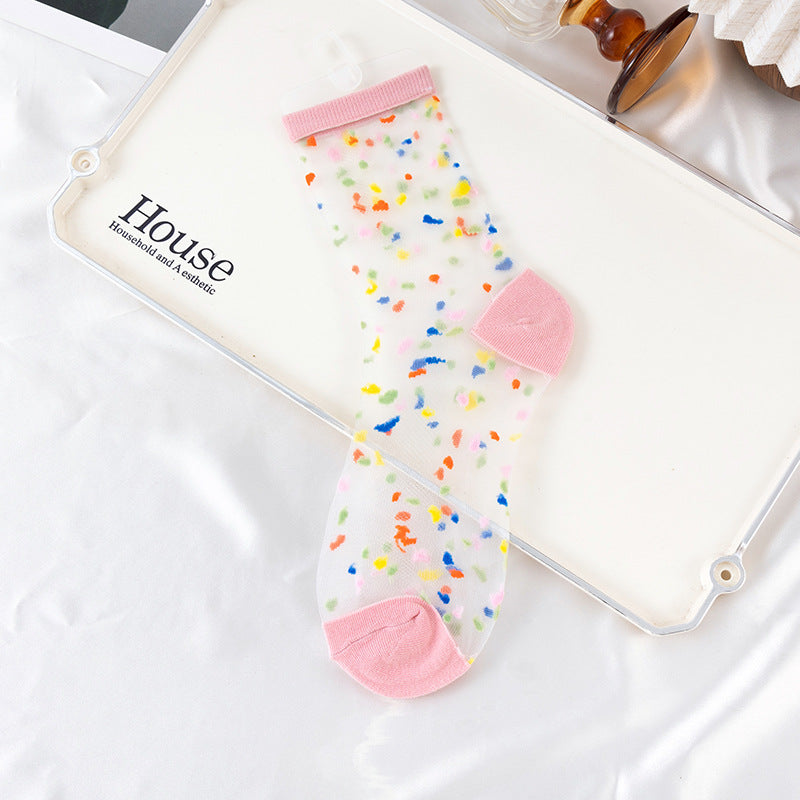 Confetti Dot Sheer Mesh Socks - Pink