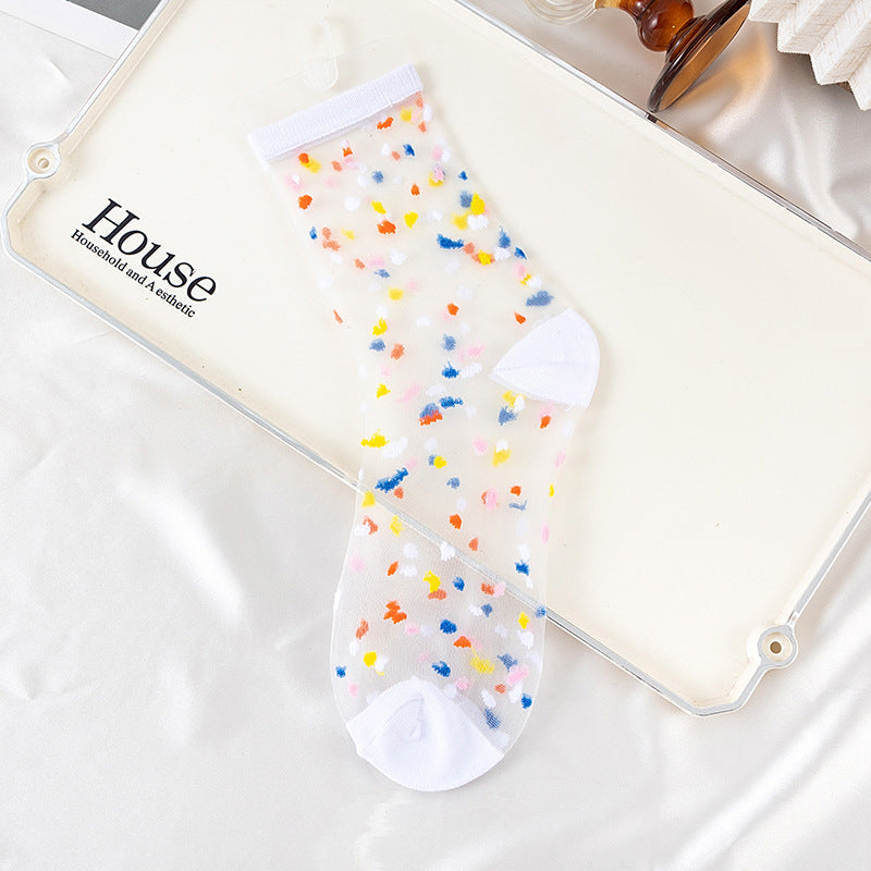 Confetti Dot Sheer Mesh Socks - White