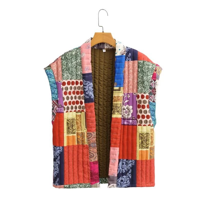 Boho Patchwork Quilted Reversible Vest - Floral