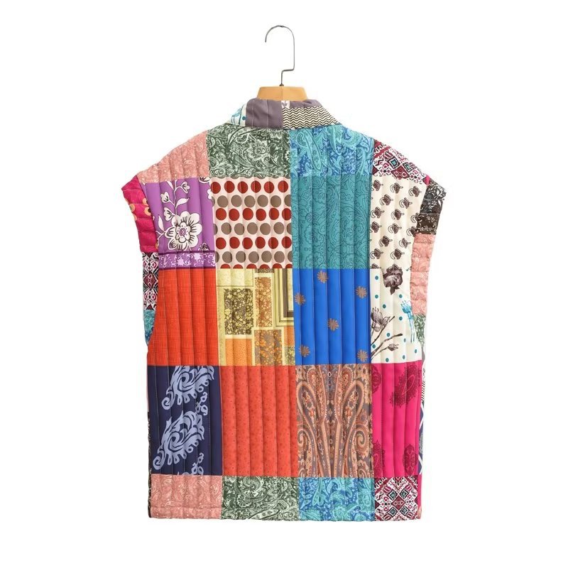 Boho Patchwork Quilted Reversible Vest - Floral - 1