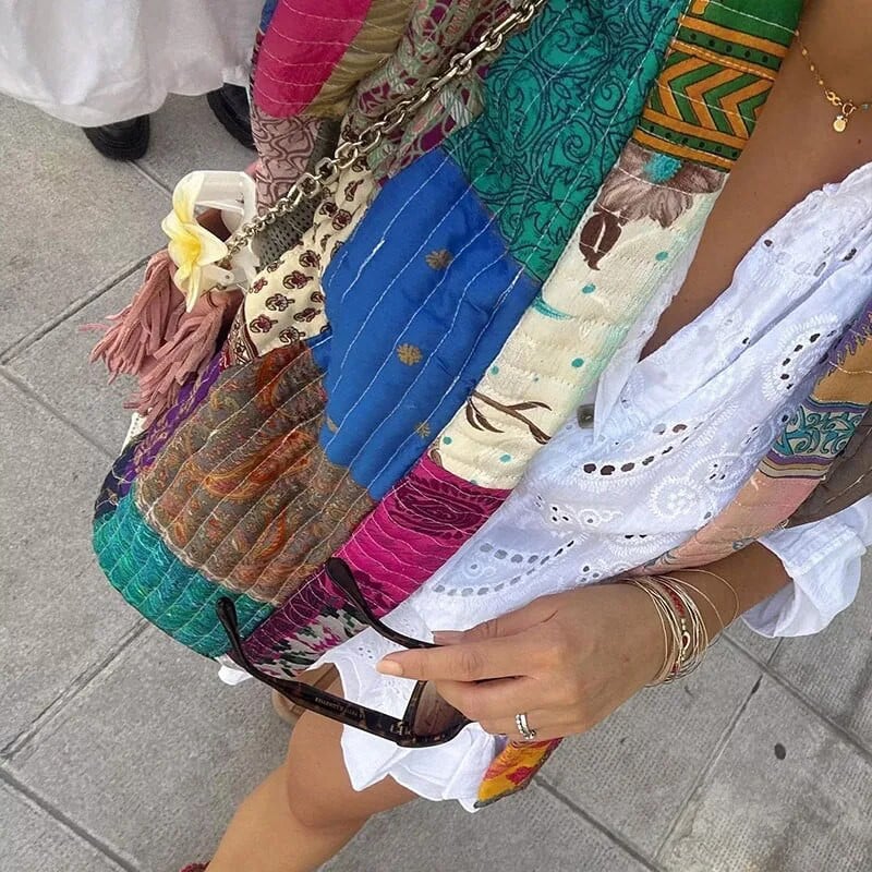 Boho Patchwork Quilted Reversible Vest - Floral - 10