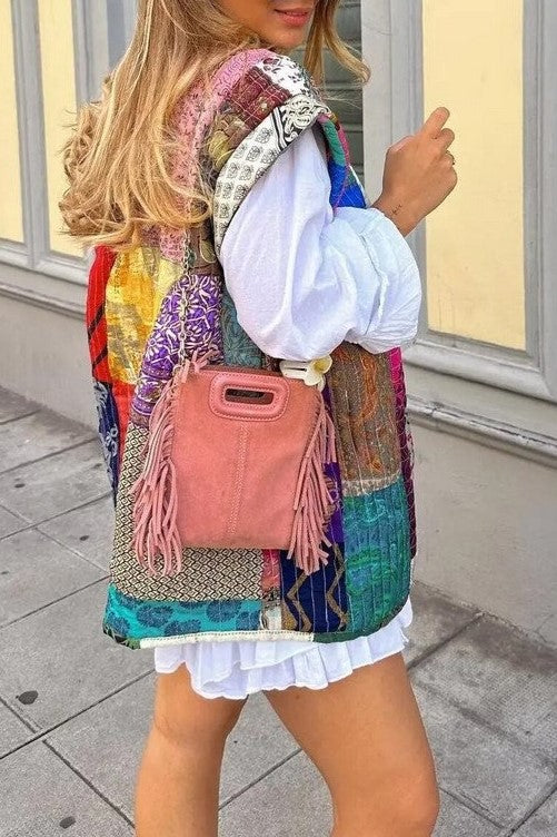 Boho Patchwork Quilted Reversible Vest - Floral - 13