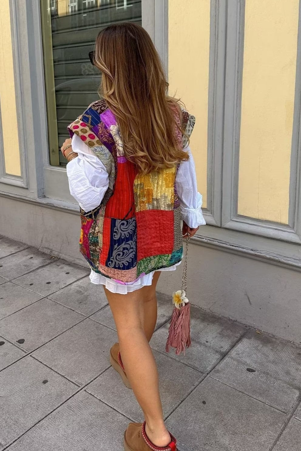 Boho Patchwork Quilted Reversible Vest - Floral - 15