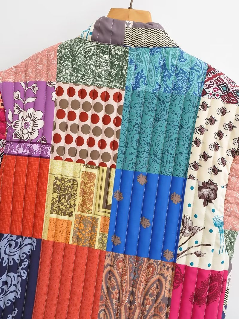 Boho Patchwork Quilted Reversible Vest - Floral - 4
