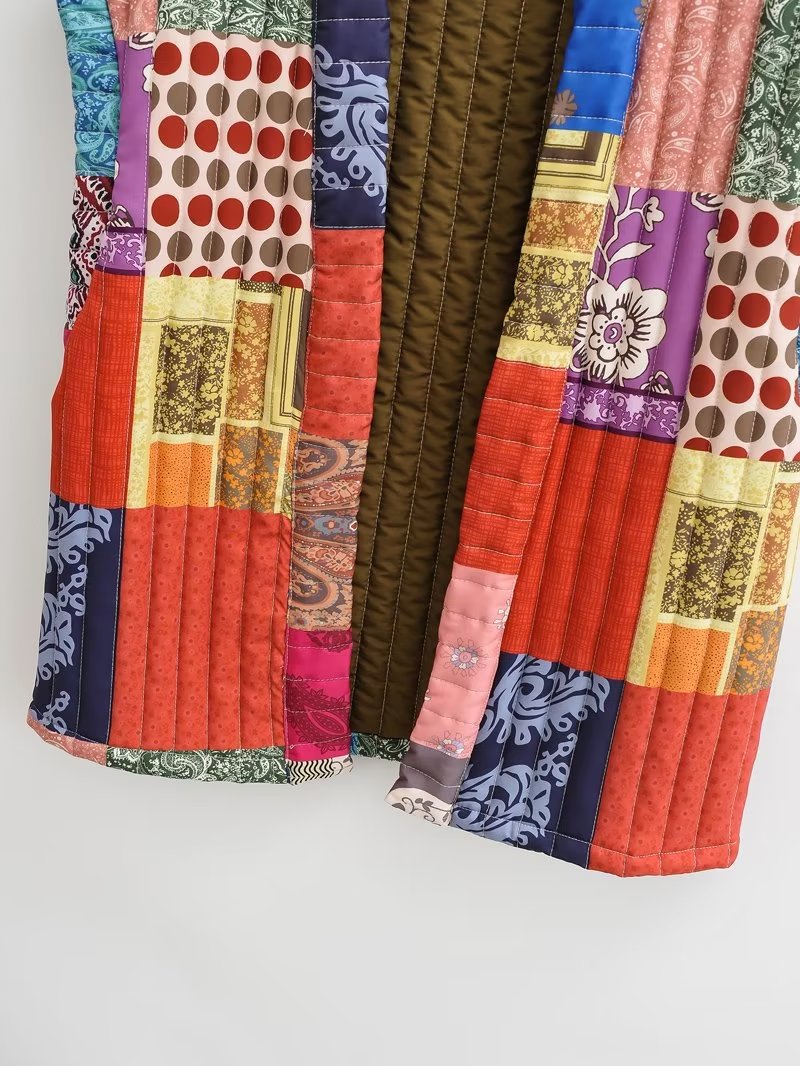 Boho Patchwork Quilted Reversible Vest - Floral - 6