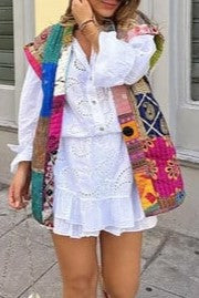 Boho Patchwork Quilted Reversible Vest - Floral - 8