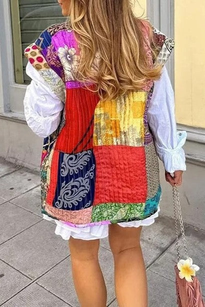 Boho Patchwork Quilted Reversible Vest - Floral - 9
