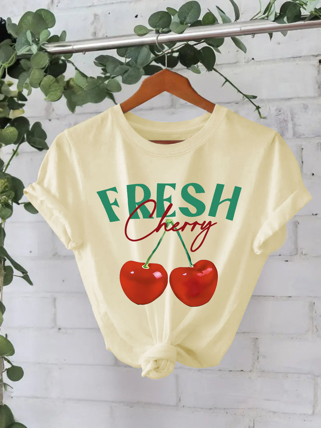 Fresh Cherry Graphic Short Sleeve Tee - Apricot