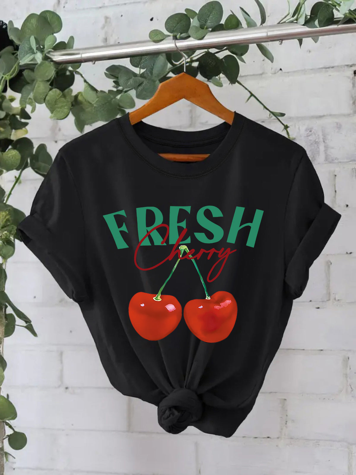Fresh Cherry Graphic Short Sleeve Tee - Black