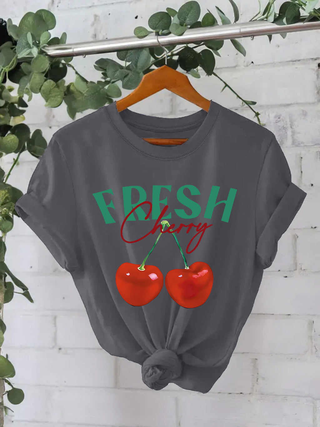 Fresh Cherry Graphic Short Sleeve Tee - Darkgrey