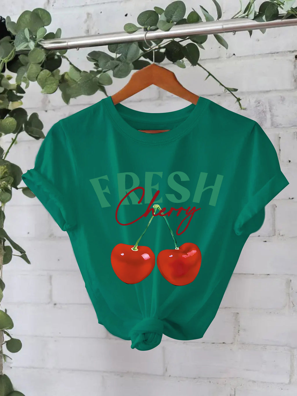 Fresh Cherry Graphic Short Sleeve Tee - Green