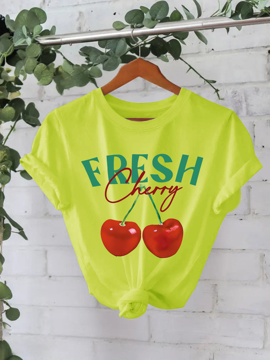 Fresh Cherry Graphic Short Sleeve Tee - Green-F