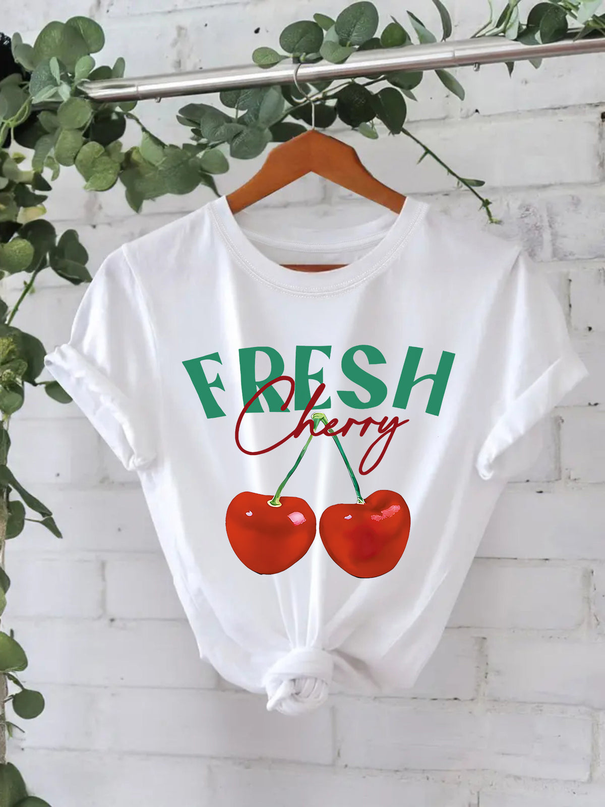 Fresh Cherry Graphic Short Sleeve Tee - White