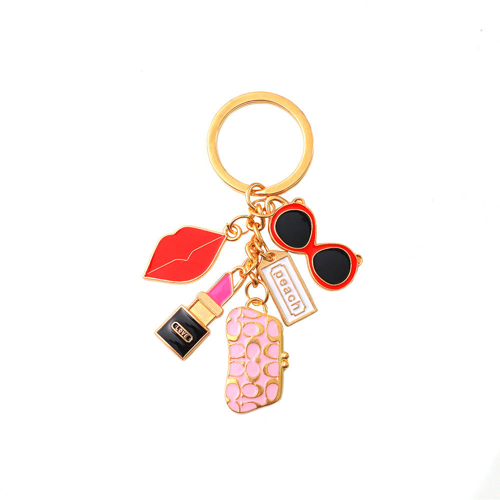 Lipstick Sunglasses Lips Charm Keychain Set