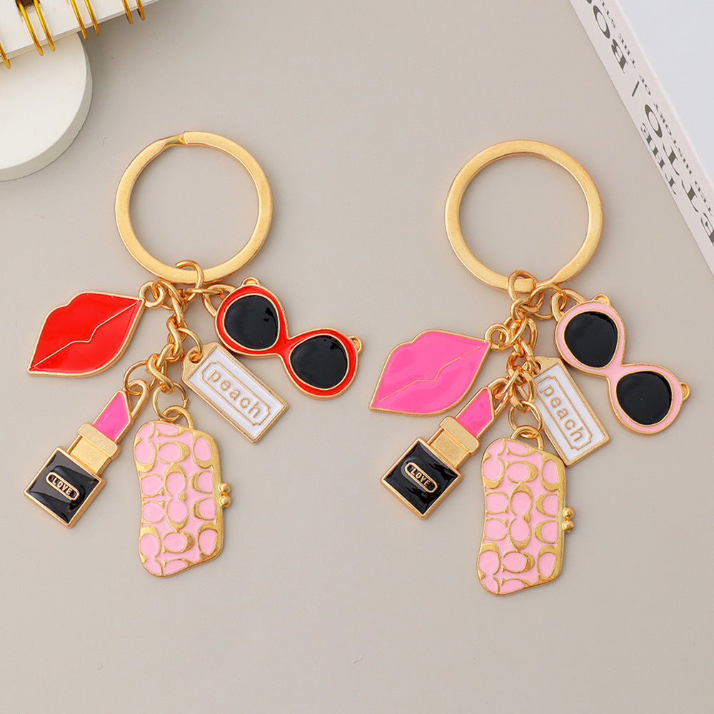 Lipstick Sunglasses Lips Charm Keychain Set - view 2