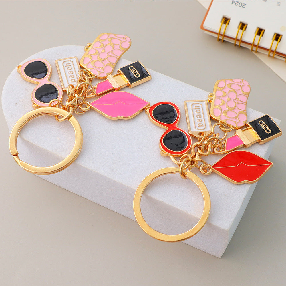 Lipstick Sunglasses Lips Charm Keychain Set - view 3
