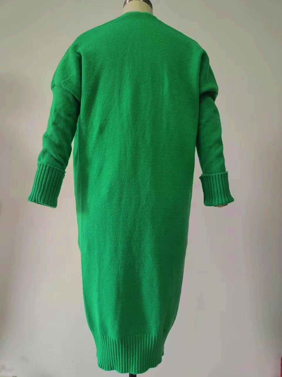 Duster Length Open Front Knit Cardigan - Green - 2