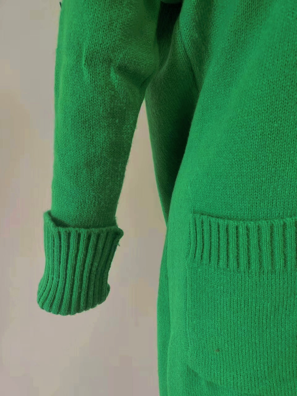 Duster Length Open Front Knit Cardigan - Green - 3
