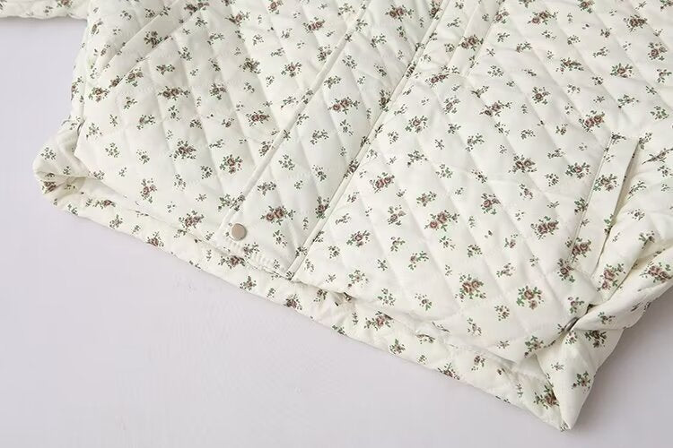 Rosebud Print Quilted Zip Jacket - White - 2