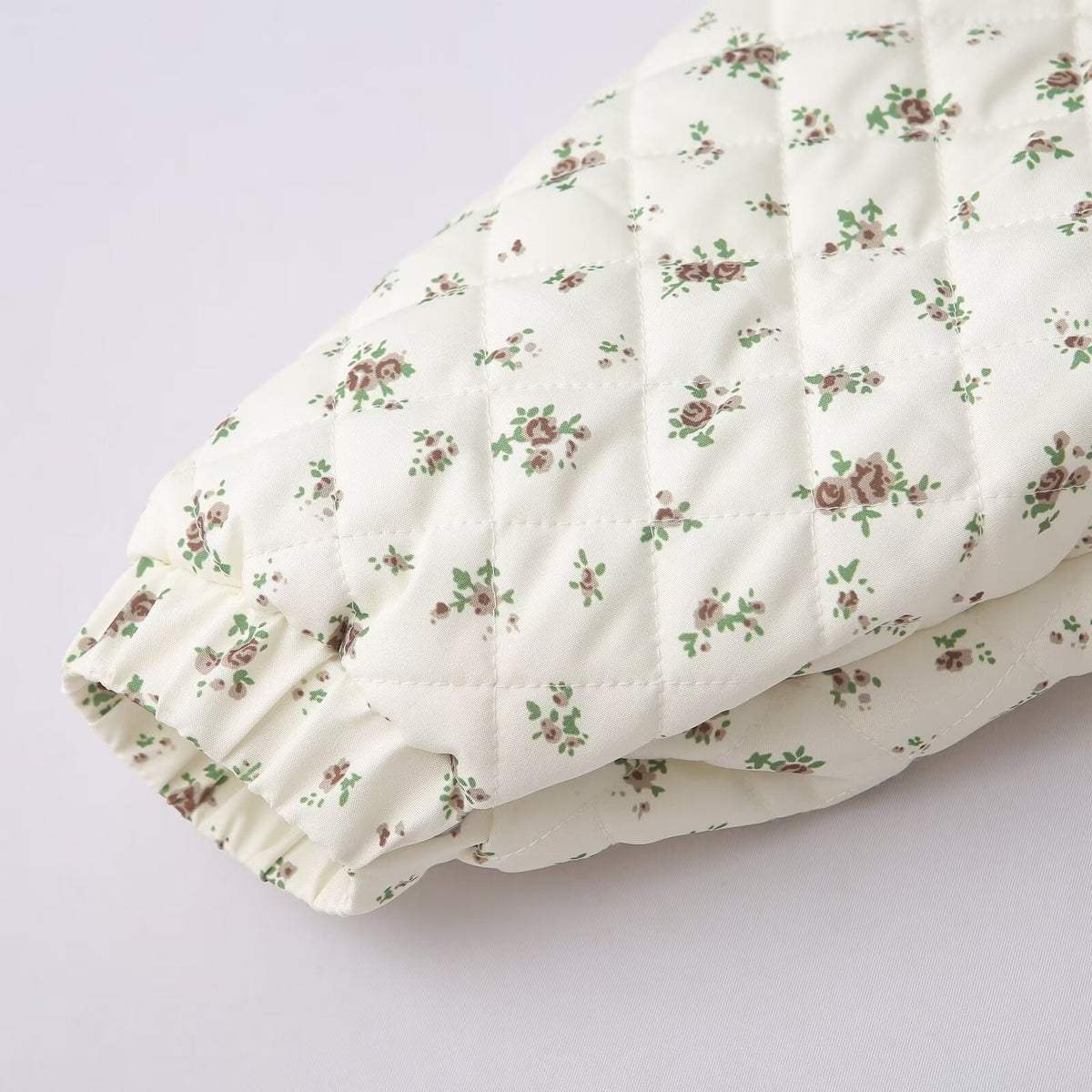 Rosebud Print Quilted Zip Jacket - White - 3
