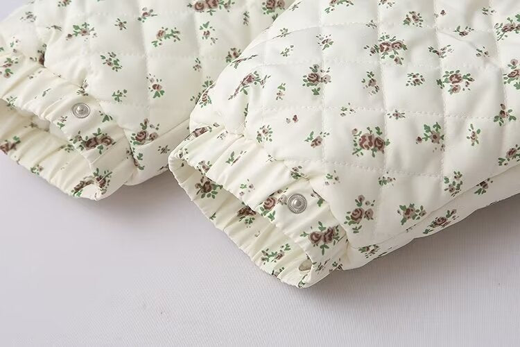 Rosebud Print Quilted Zip Jacket - White - 4
