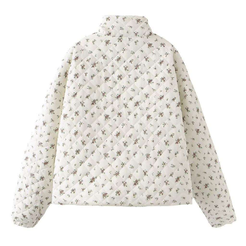 Rosebud Print Quilted Zip Jacket - White - 6