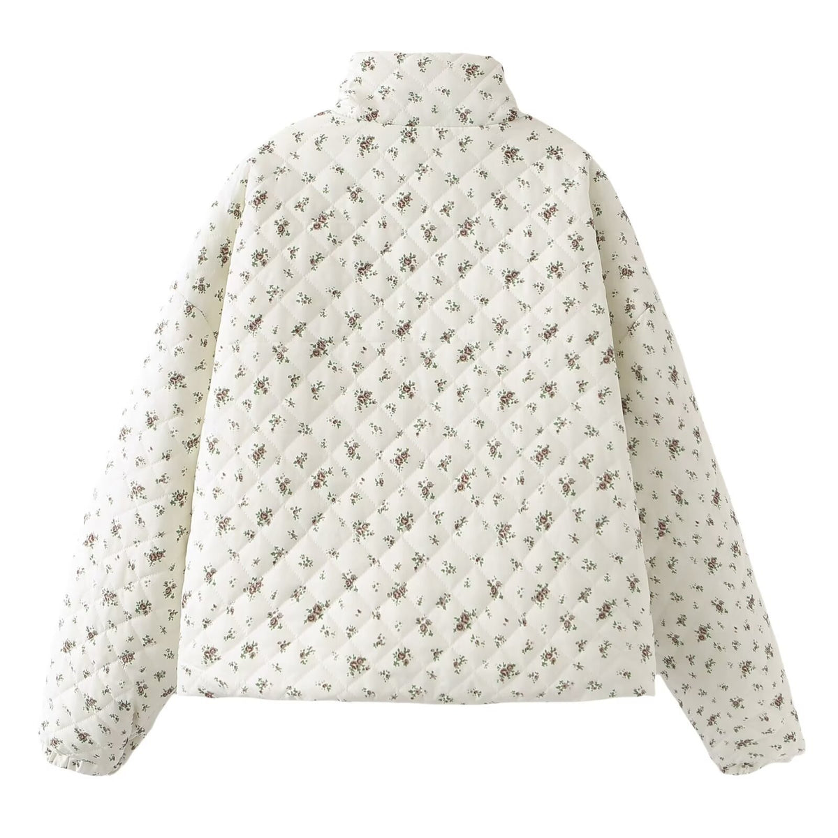 Rosebud Print Quilted Zip Jacket - White - 6