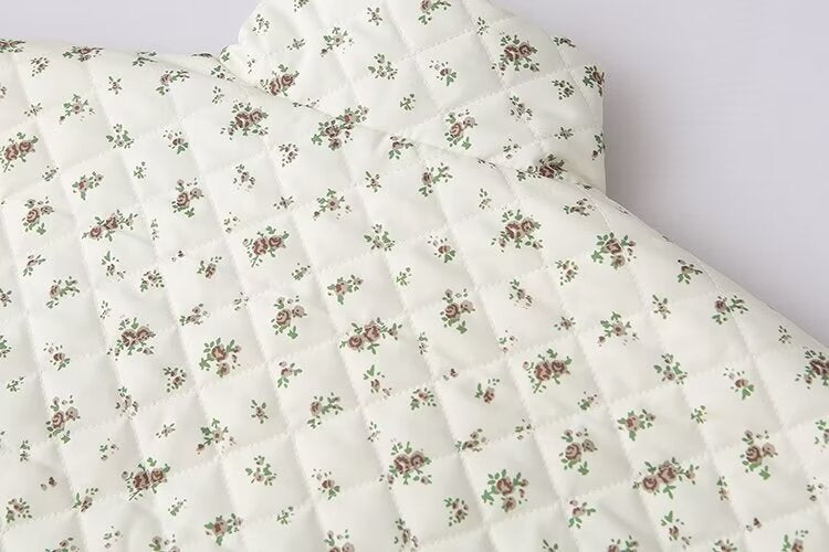 Rosebud Print Quilted Zip Jacket - White - 8