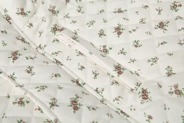 Rosebud Print Quilted Zip Jacket - White - 9