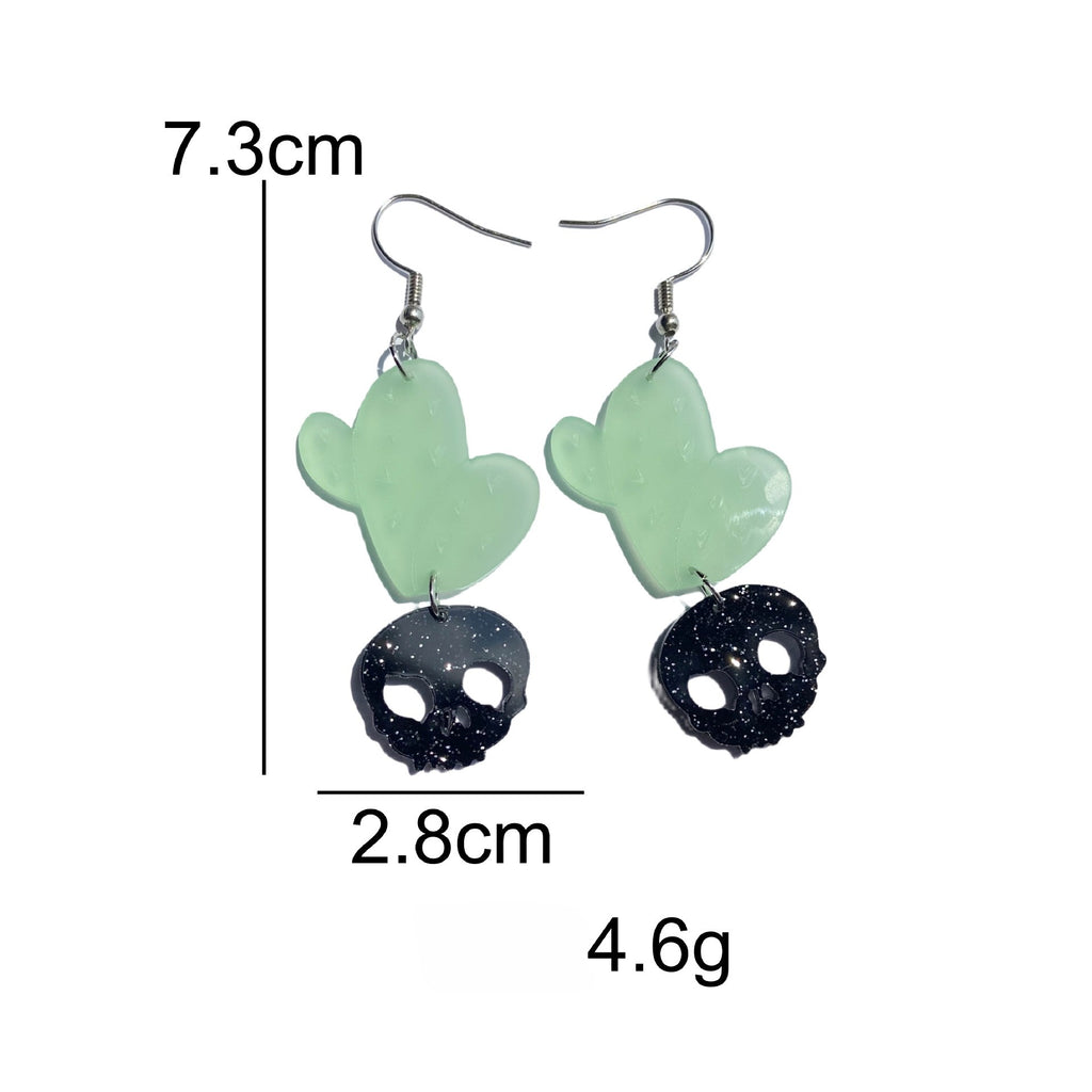 Desert Cactus And Skull Drop Earrings - Green-2