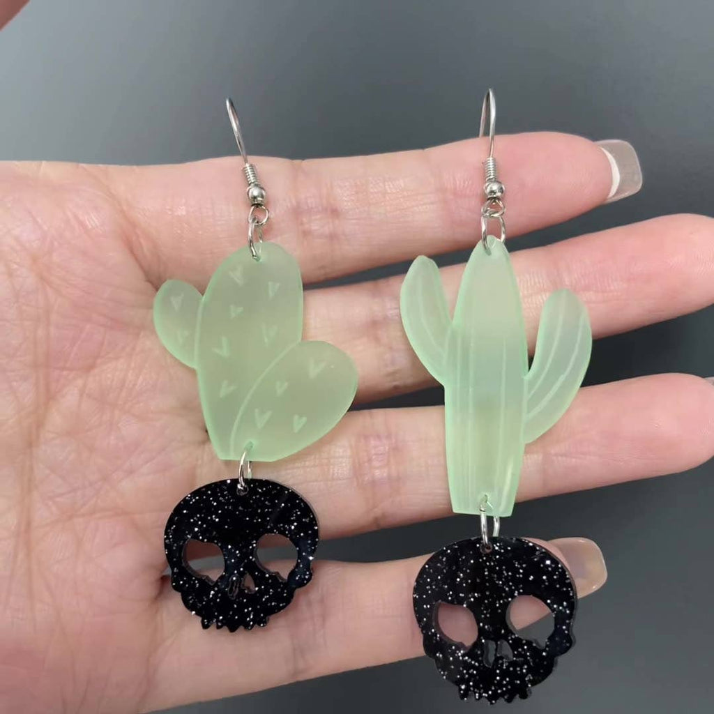 Desert Cactus And Skull Drop Earrings