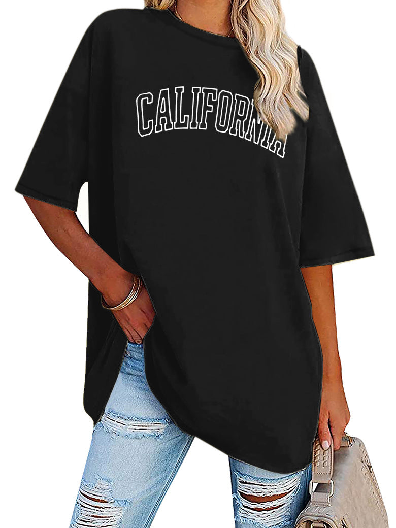 California Varsity Print Oversized Tunic - Black