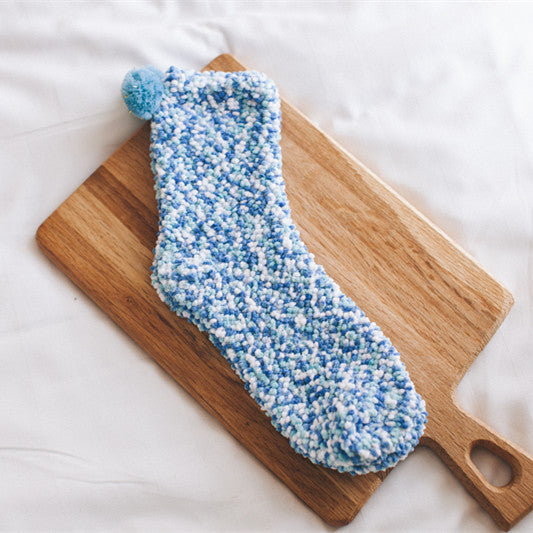 Cupcake Packaged Pom Pom Fuzzy Socks - LightBlue