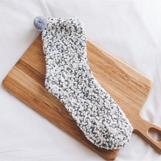 Cupcake Packaged Pom Pom Fuzzy Socks - grey