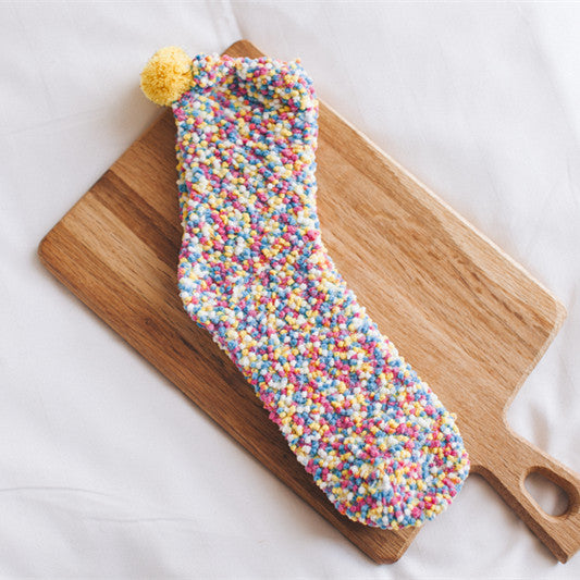 Cupcake Packaged Pom Pom Fuzzy Socks - yellow