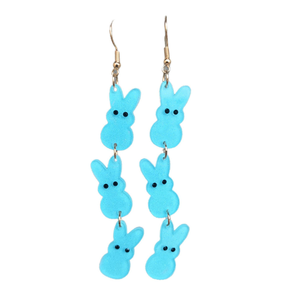 Stacked Bunny Acrylic Drop Earrings - Blue