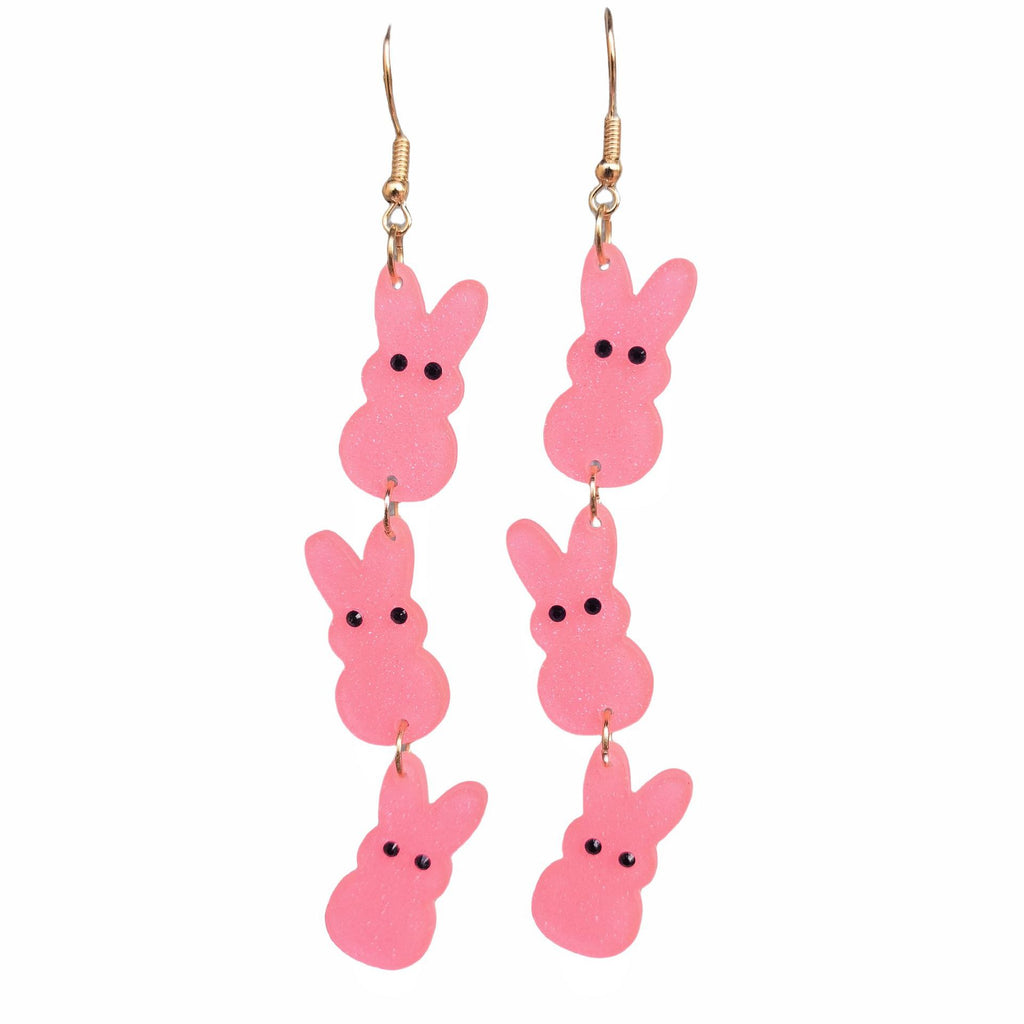 Stacked Bunny Acrylic Drop Earrings - Pink
