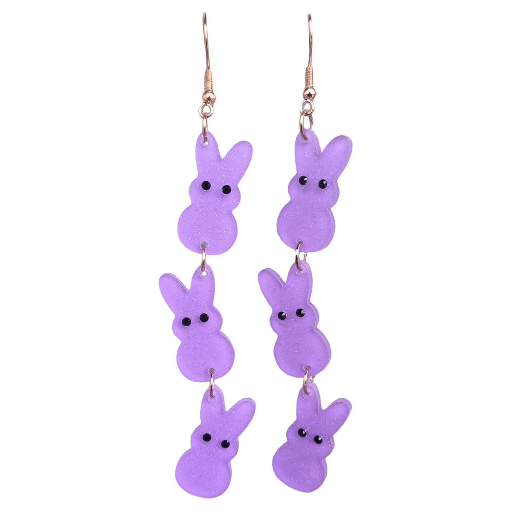 Stacked Bunny Acrylic Drop Earrings - Purple
