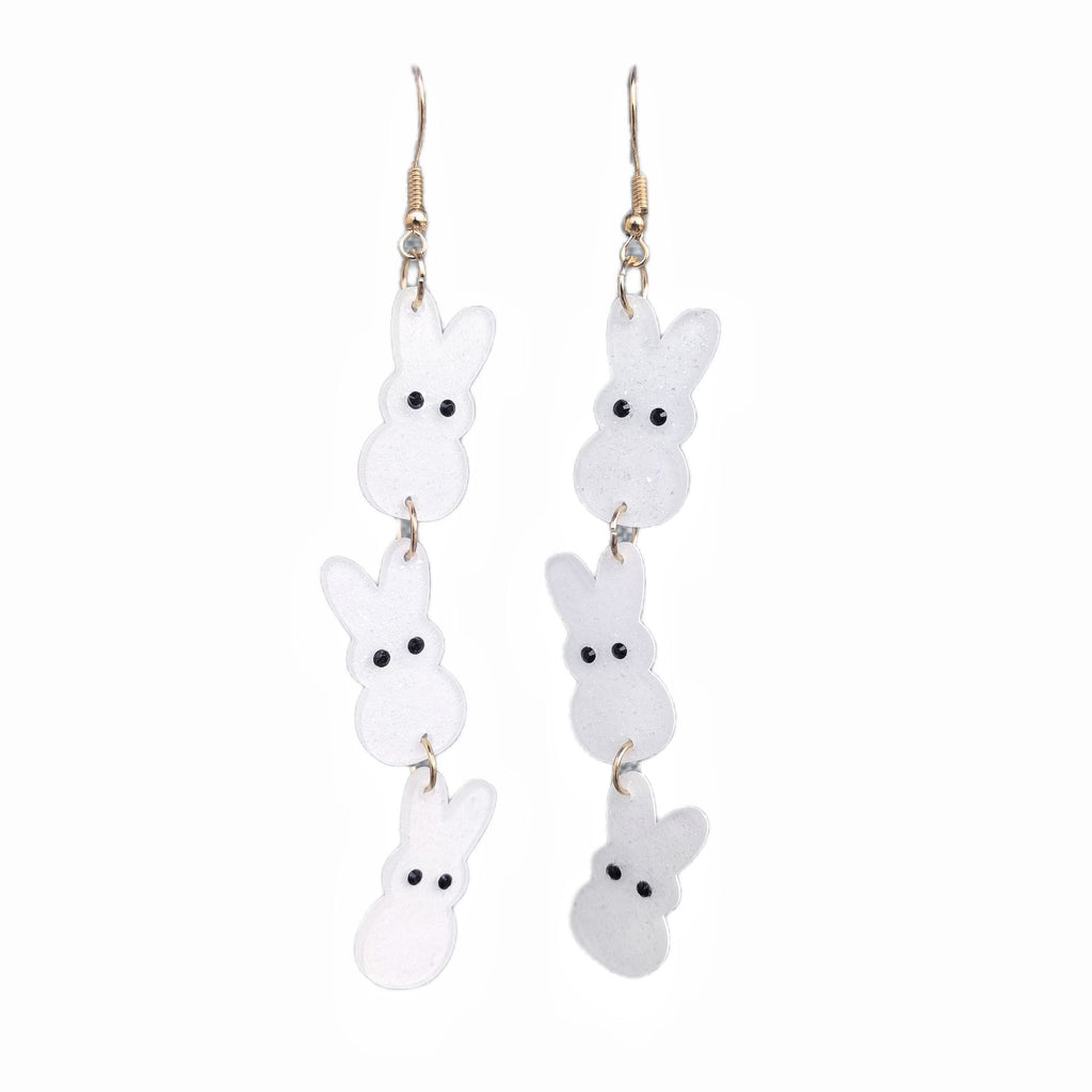 Stacked Bunny Acrylic Drop Earrings - White